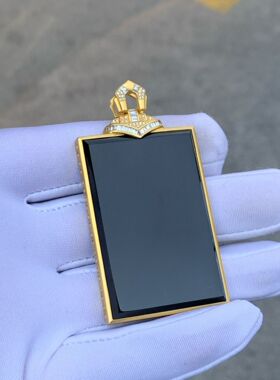 天然缅甸a货冰种墨翠无事牌吊坠18k金镶嵌大气优雅经典简约