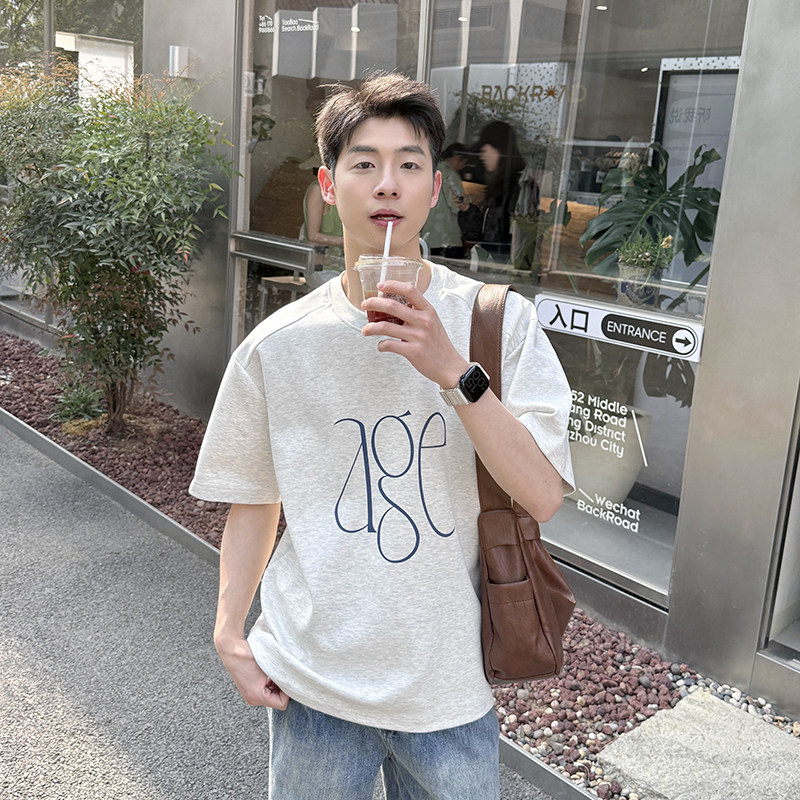 【重磅不软榻】300g极简印花圆领短袖T恤男夏季新款宽松休闲上衣