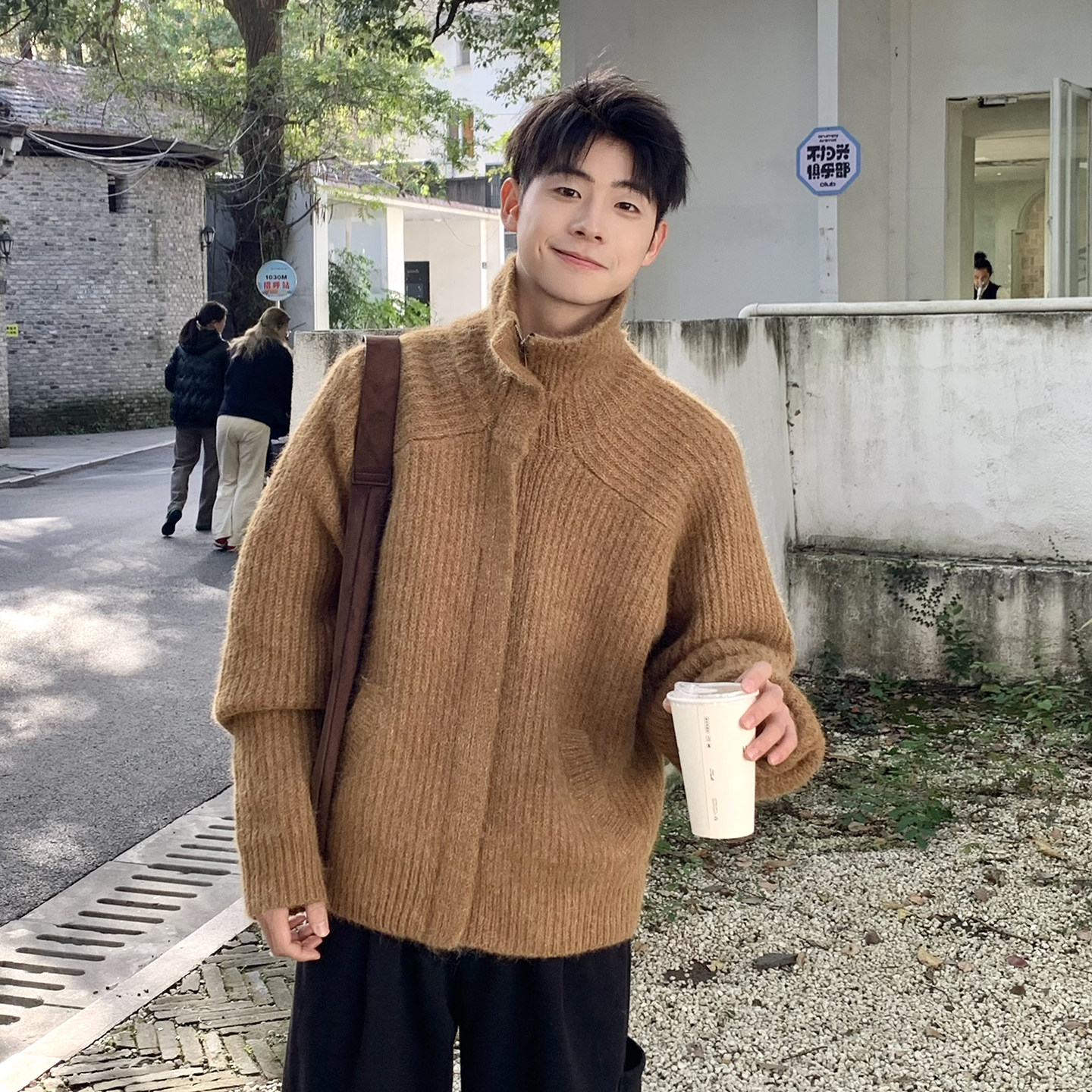 卡其色加厚高领开衫毛衣内搭外套男生冬季慵懒风羊毛针织衫男款冬,淘宝优惠券,粉丝福利购,淘宝优惠卷