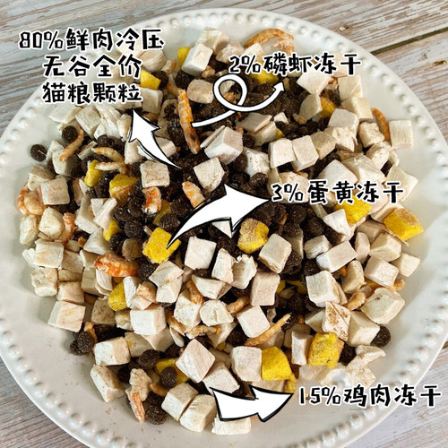 沛米科技猫粮20%+冻干鸡肉蛋黄磷虾无谷鲜肉全价低温冷压增肥发腮 - 图0