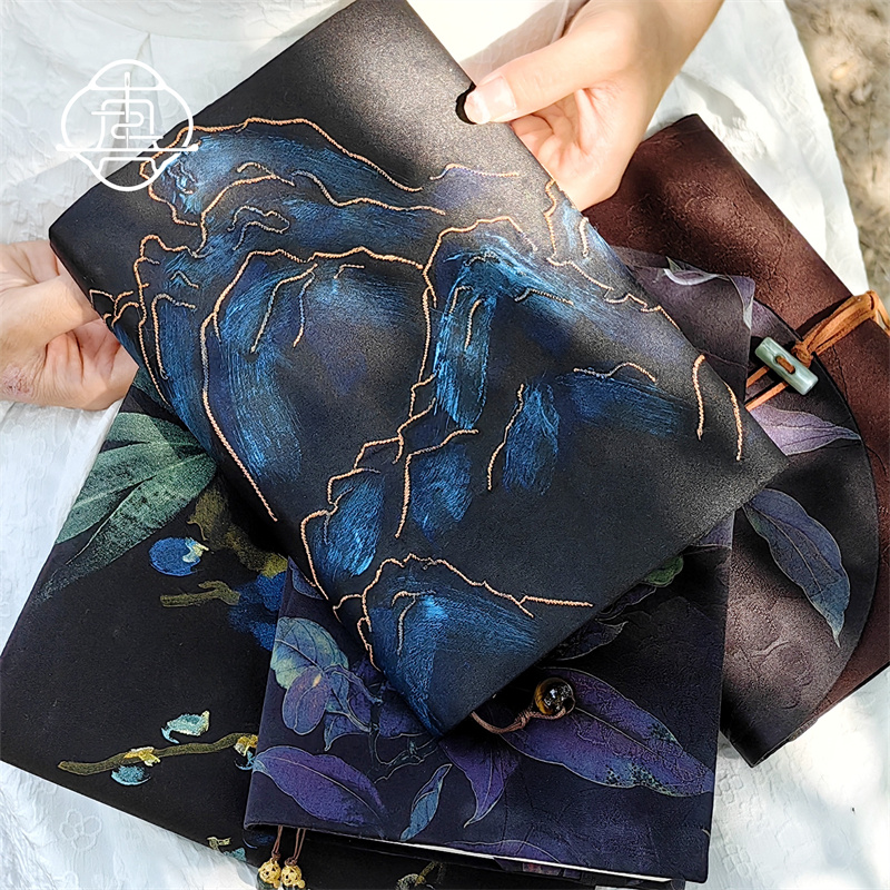 真我 青山菩提 非遗香云纱真丝手工布书衣套装A5A6手帐本记事本套 - 图0