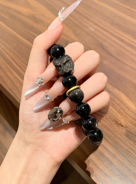 天然黑曜石圆珠醒狮月球银耀石珠子手串个性百搭不掉色