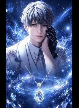 链子925银 恋与深空沈星回同款项链应援蓝色周边眼泪满钻礼物水滴