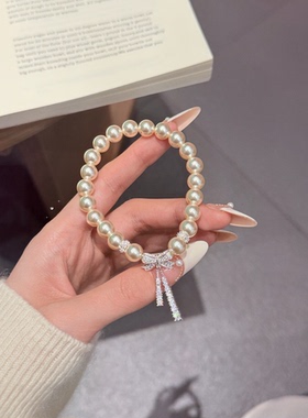 【奶白星结】珍珠手链蝴蝶结微镶满锆气质手串轻奢希洛阁