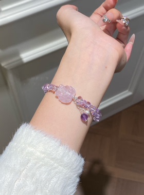 浅春系甜美多巴胺碎石天然石可调节手链小众设计九尾狐紫水晶手串