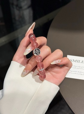 天然黑曜石草莓晶情侣款手链小众串珠手串招财本命年手链希洛阁