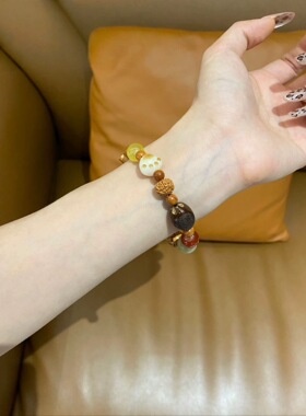 天然绿檀木拼接手串女中国风禅意木质手链男复古民族风盘玩希洛