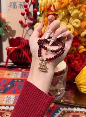 福禄小马新中式串珠手链轻奢小众精致石榴石手串女款红色显白