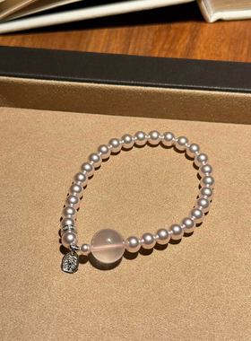 春日温柔曼塔玫瑰珍珠天然莫粉水晶纯银手串轻奢手链女生