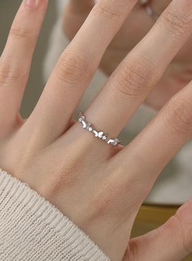 S999足银蝴蝶闪钻开口戒指女小众设计高级指环2025年新款热卖饰品