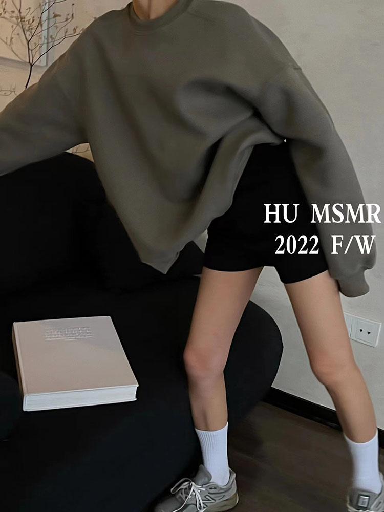 HUMSMR简约纯色卫衣女2023秋冬季宽松复合棉套头圆领长袖大码上衣-图2