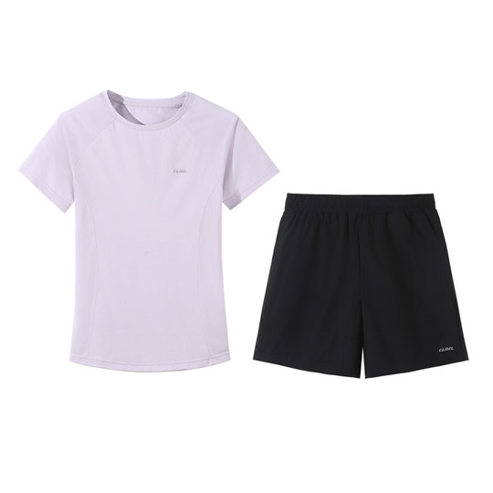 骆驼运动套装女夏季羽毛球服跑步休闲训练健身短袖上衣短裤速干恤