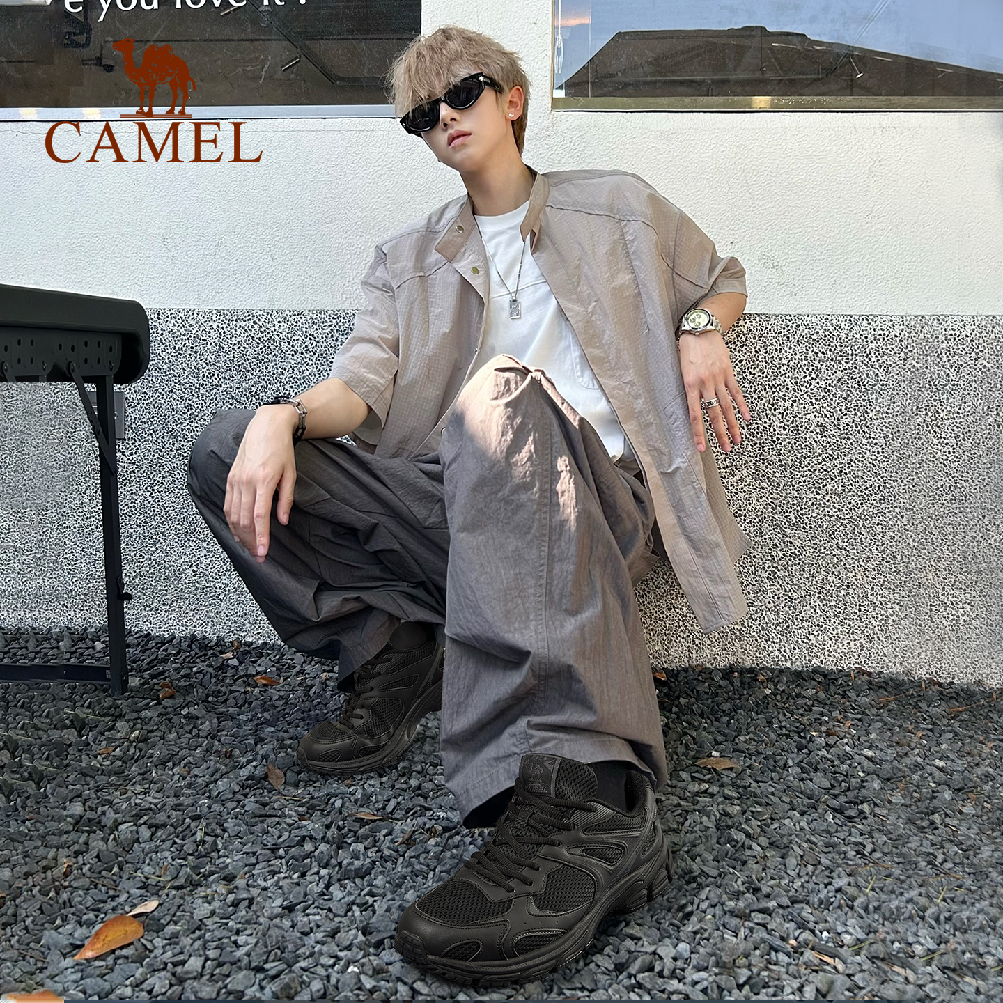 骆驼慢跑鞋男2026春季新款追光2.0网面透气防滑复古休闲运动鞋男 - 图0