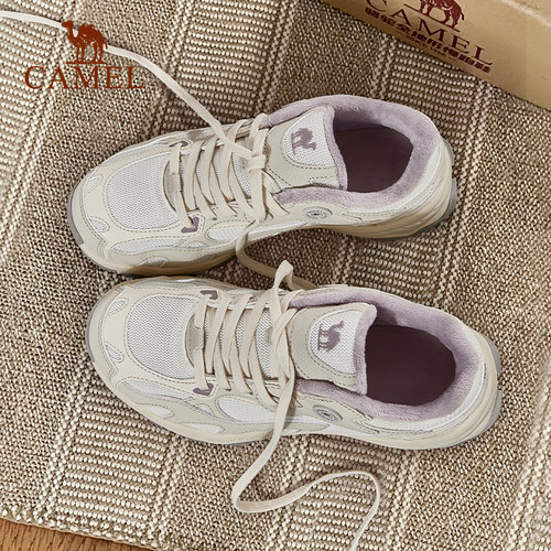 骆驼慢跑鞋漫游女鞋加绒运动鞋徒步登山鞋透气复古老爹鞋休闲鞋女 - 图0