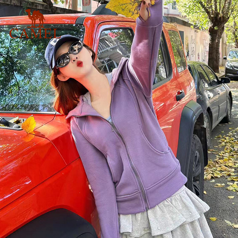 骆驼小蛮腰外套女士加绒收腰显瘦连帽卫衣开衫保暖上衣跑步运动服,淘宝优惠券,粉丝福利购,淘宝优惠卷