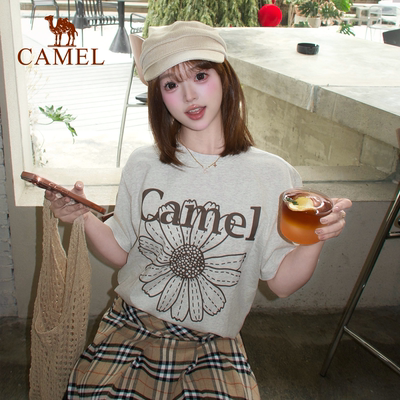 冰感T神骆驼短袖T恤半袖正肩小个子韩系小雏菊夏季新款棉感上衣女