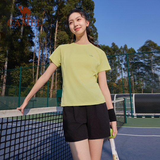 骆驼运动套装女夏季羽毛球服跑步休闲训练健身短袖上衣短裤速干恤