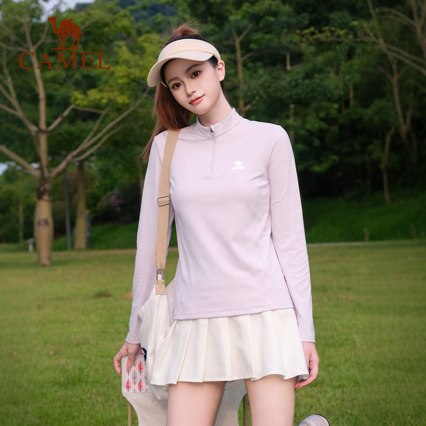 骆驼运动上衣女长袖速干 立领健身专业晨跑瑜伽服显瘦加绒保暖T恤