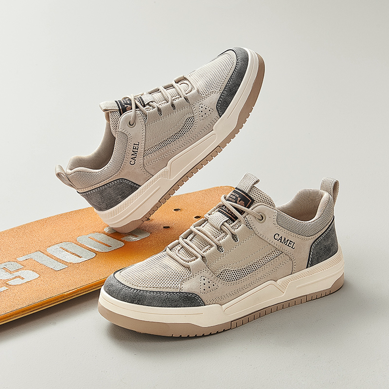 骆驼男鞋2026夏季新款男士透气网布潮流时尚休闲厚底运动板鞋男