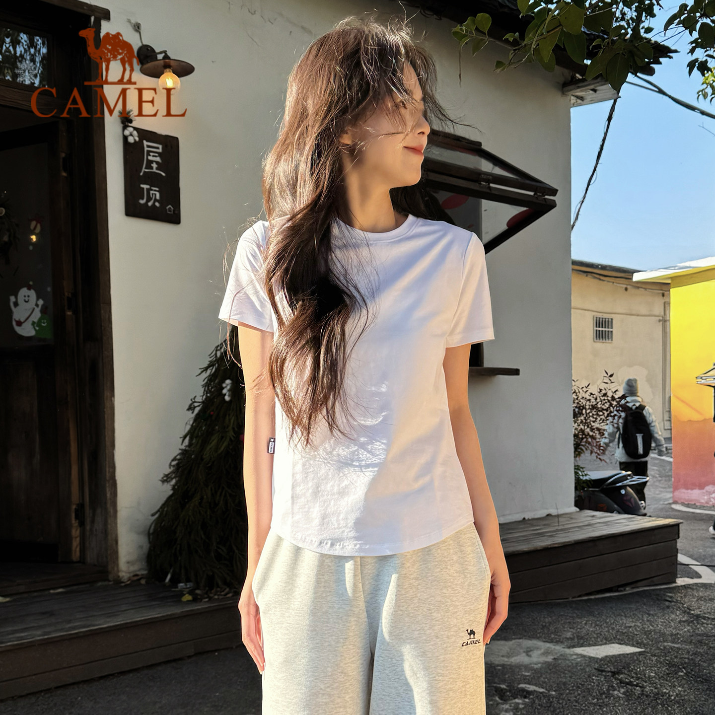 骆驼正肩T神短袖T恤女夏纯白色冰感圆领短款打底弹力修身显瘦上衣,淘宝优惠券,粉丝福利购,淘宝优惠卷