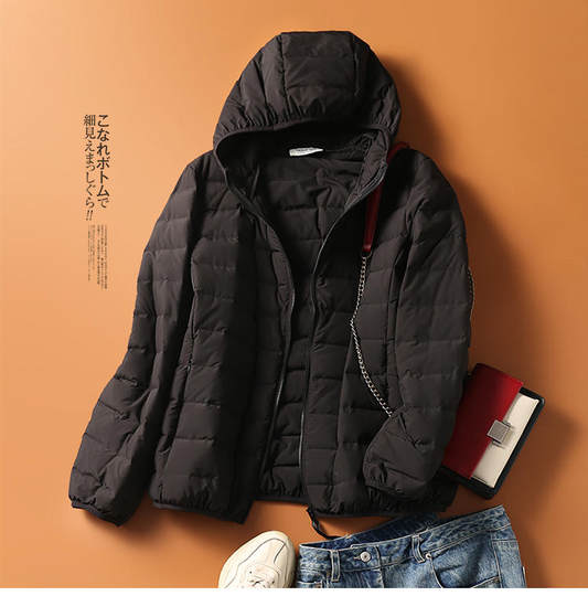 回馈老粉，不抢悔一年！！90%白鸭绒运动连帽合身休闲轻羽绒服 女