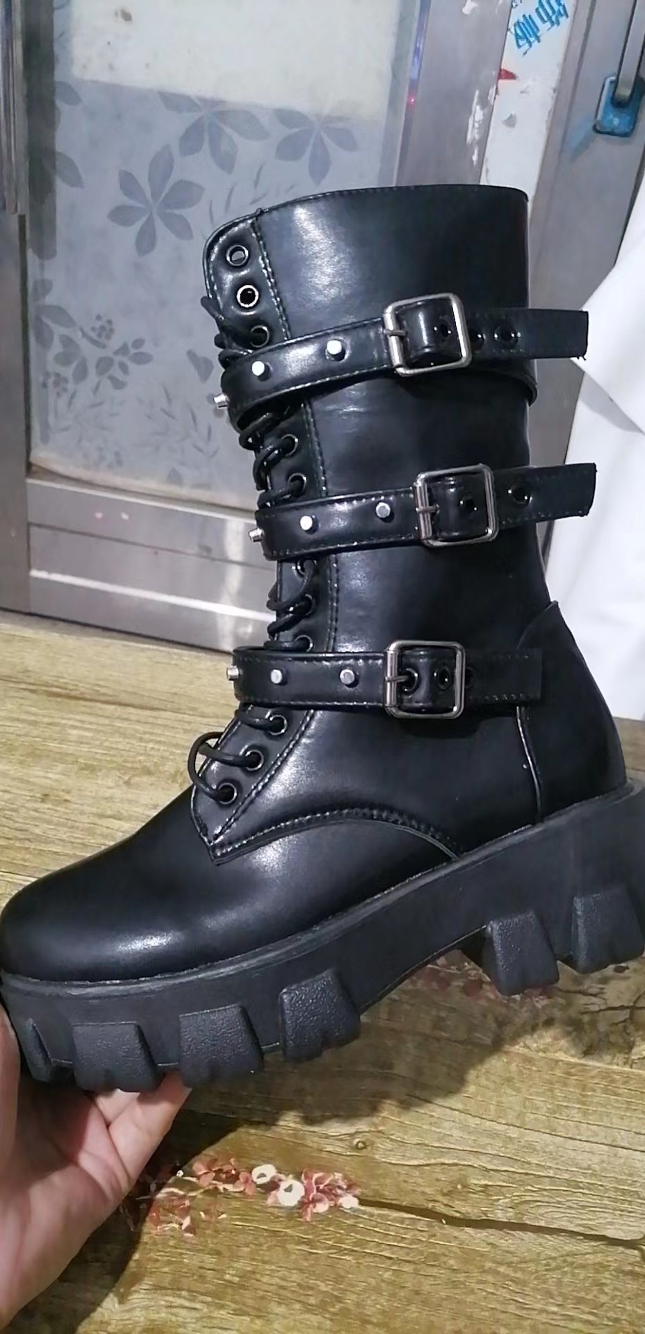 大码43朋克风厚底中筒女靴punk women martin boots Knight boots - 图1