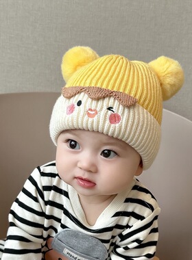 秋冬季婴儿卡通护耳帽毛线保暖帽