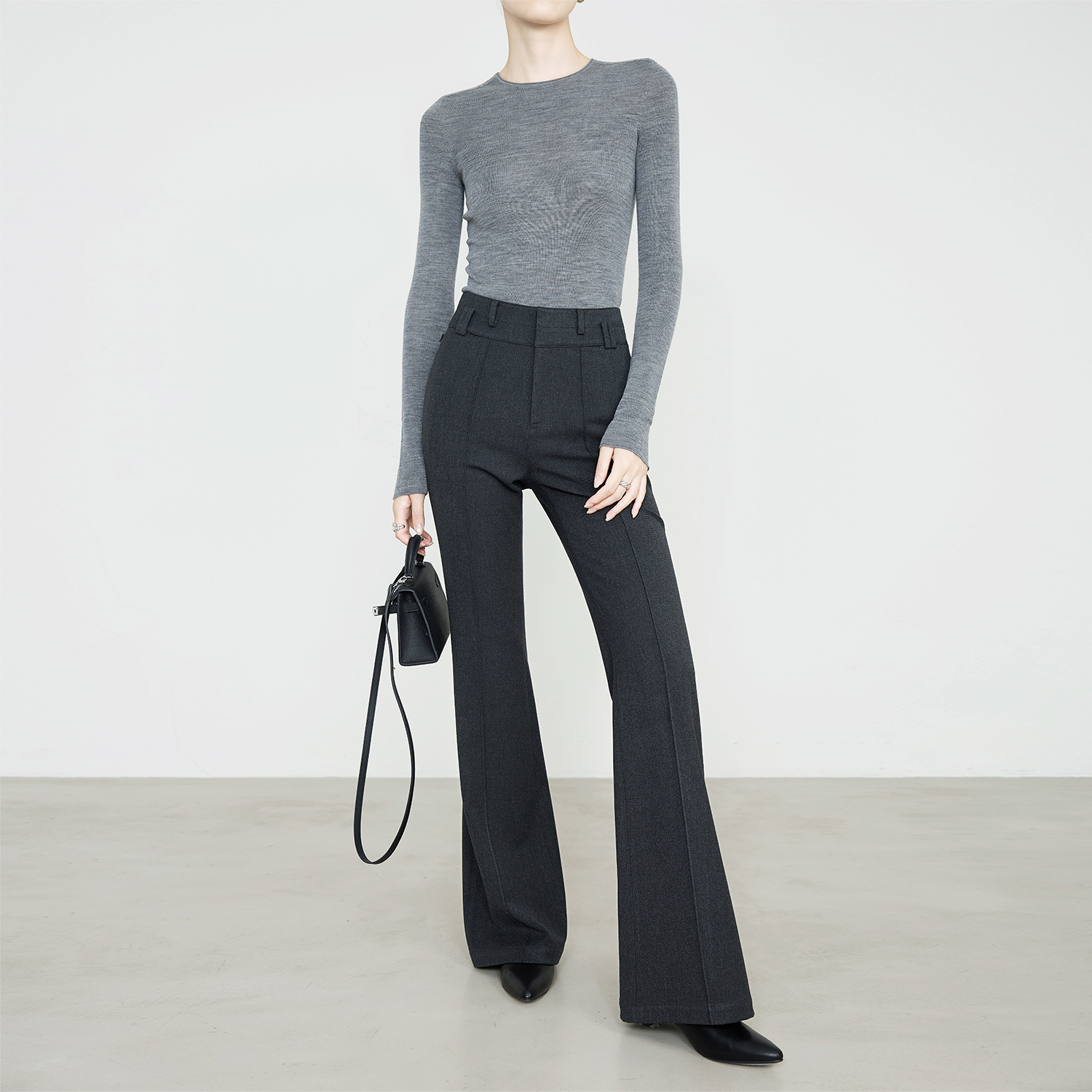 夏莫卡黑灰色喇叭裤女2025新款弹力显瘦超模裤通勤微喇裤加长6857 - 图2