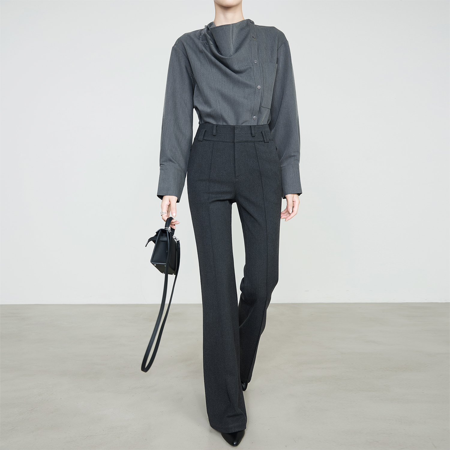 夏莫卡黑灰色喇叭裤女2025新款弹力显瘦超模裤通勤微喇裤加长6857 - 图3