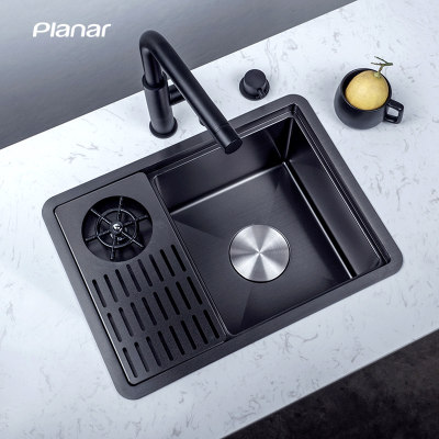 纳米黑色吧台水槽304不锈钢咖啡店中岛茶水吧洗杯器沥水板小单盆 虎窝淘