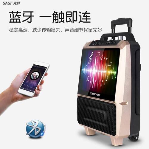 先科广场舞音响户外带显示屏家用蓝牙无线话筒K歌移动拉杆音箱 - 图0