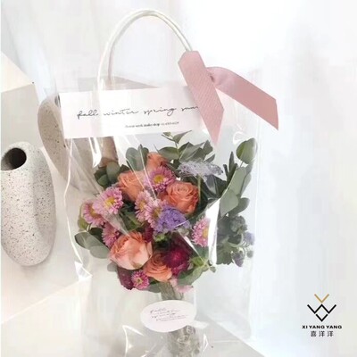 网红透明手提袋抖音ins拎花袋透明花束袋单支袋鲜花包装袋 虎窝淘