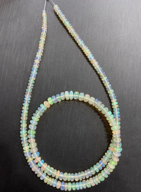 天然彩欧泊随形算盘珠项链炫彩欧泊蛋白石锁骨项链