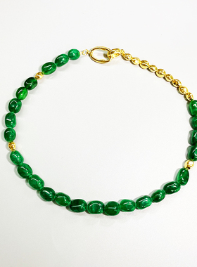 14K包金异形绿玉髓串珠项链女锁骨链小众设计复古高级时尚气质潮