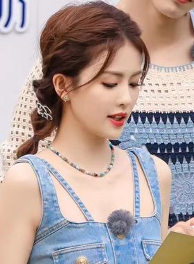 高级夏季天然石串珠项链多巴胺