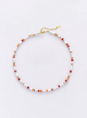 花儿与少年金晨同款彩色天然石串珠项链女锁骨链毛衣链气质白搭