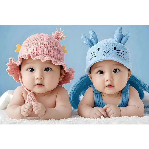 龙凤胎宝宝画报墙贴画好助备孕年画娃娃求送子图照片挂画双胞海报 - 图0