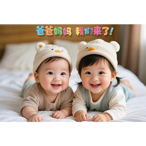 龙凤胎宝宝画报墙贴画好助备孕年画娃娃求送子图照片挂画双胞海报 - 图3
