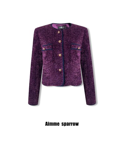 Aimme sparrow 25春夏紫色小香风外套时尚通勤百搭休闲优雅上衣女 - 图3