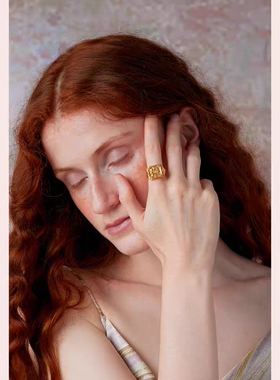 FLV百合花砖戒指 繁花梦境系列 轻奢小众设计高级感复古风开口戒