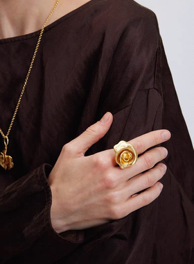 daartemis达弥玫瑰系列拉丝玫瑰花开口戒指女时尚简约轻奢开口戒