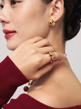 盐岛锦鲤红玛瑙耳坠本命年轻奢