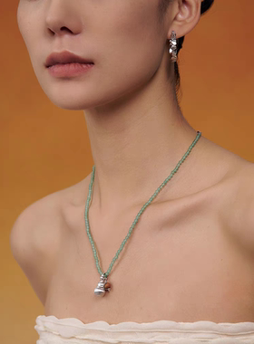 盐岛葫芦东陵玉双吊坠项链挂坠串珠高级感轻奢小众气质精致锁骨链