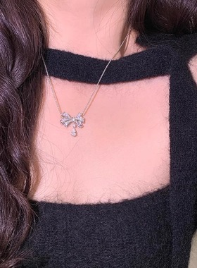 蝴蝶结水滴项链S999纯银送女友