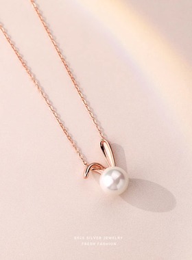 萌兔淡水珍珠项链纯银送女友