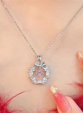 蝴蝶结项链纯银2025款爱心锁骨链