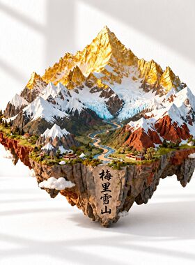 梅里雪山日照金山3d立体冰箱贴旅游景点文创纪念品伴手礼金属浮雕