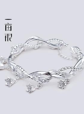 一亩银999足银女花铃铛开口手镯小新清甜美气质礼物日常搭配饰品