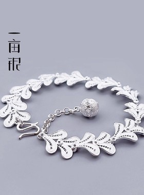 足银拉丝古法花瓣手链甜美时尚