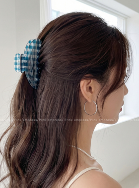 蓝色格子海星抓夹女高级感发卡